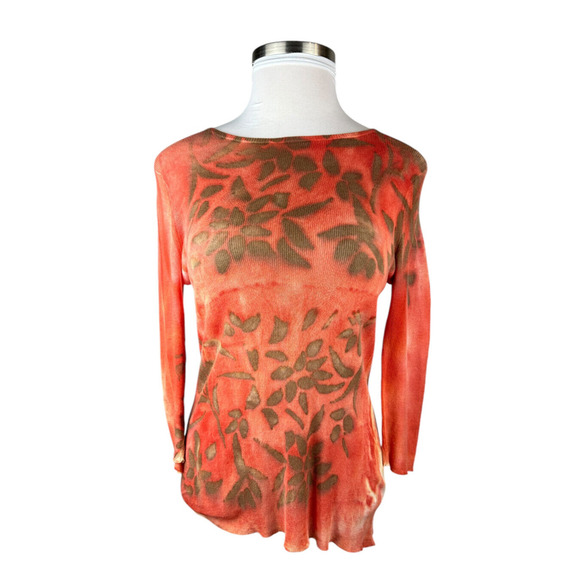 Marika Charles Orange Floral Semi Sheer Long Sleeve Top Women's Size 3 or Large? - Picture 3 of 11